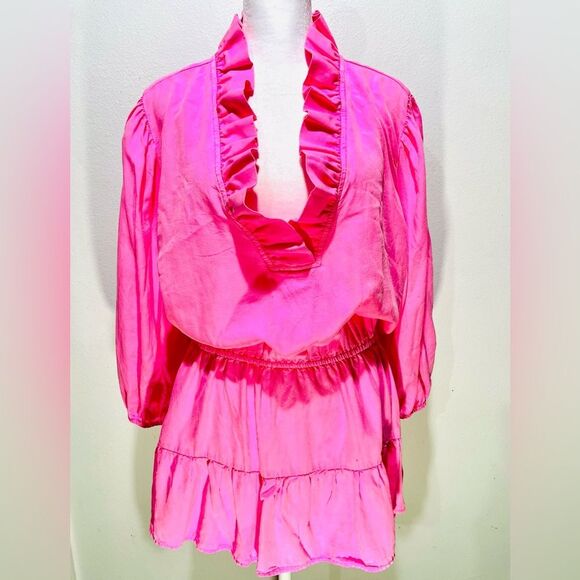 Crown & Ivy Shirt pink romantic Flare chic Sleeve Ruffle women’s 3X - Picture 1 of 5